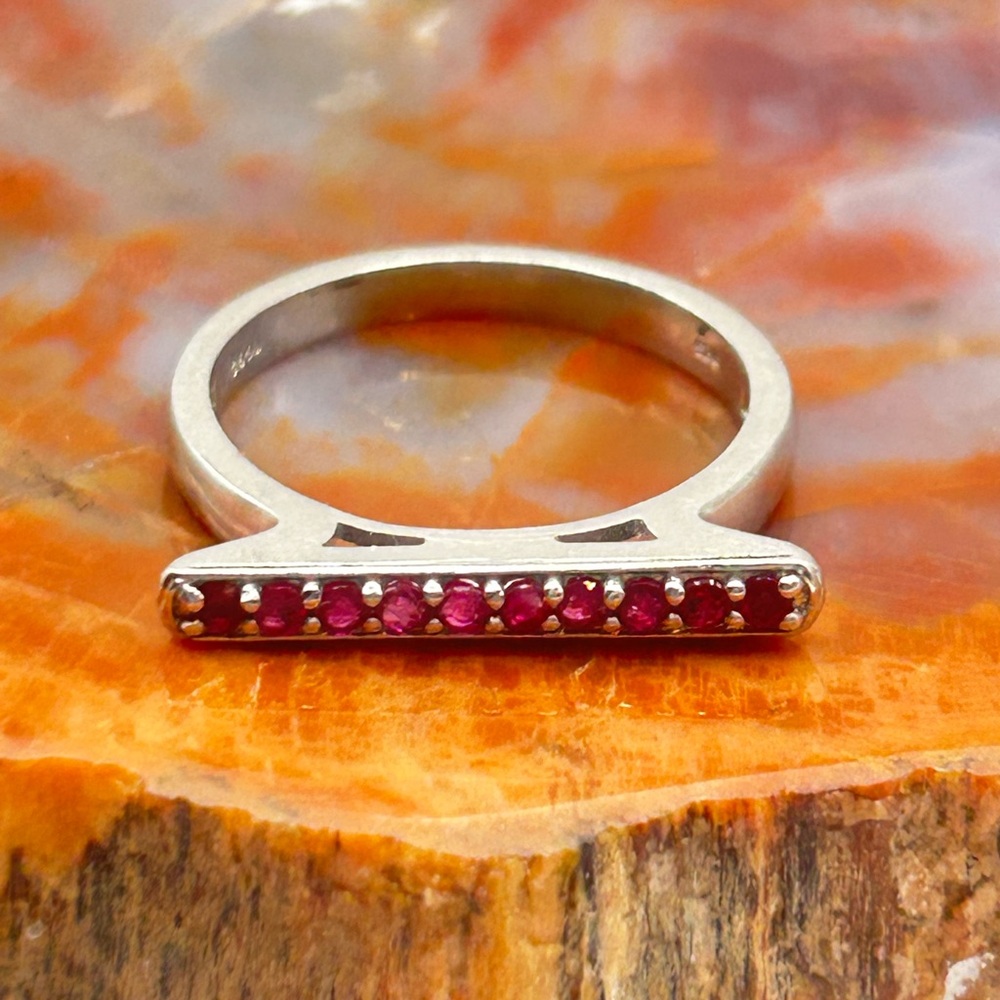 Minimalist Sterling Silver Ruby Ring - Size 9 - image 1